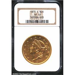 1870-S $20 XF45 NGC. This bold and bright Double Eagle would surely grade AU if the surfaces were no