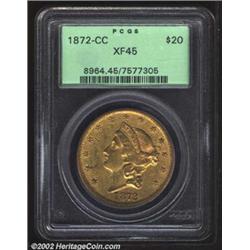 1872-CC $20 XF45 PCGS. The '72-CC is a scarce Carson City Double Eagle. Only 26,900 pieces were prod