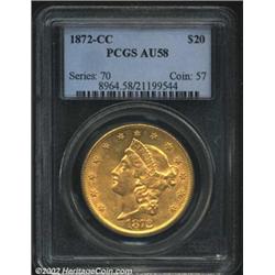 1872-CC $20 AU58 PCGS. The 1872-CC is not in the same rarity category as either the first-year 1870-