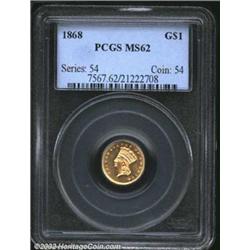1868 G$1 MS62 PCGS. Well struck and lustrous with hints of lemon-gold color near the borders. The fi