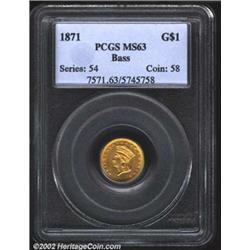 1871 G$1 MS63 PCGS. Ex: Bass. 1871. Lustrous and bright with hints of blue toning, and a solitary co