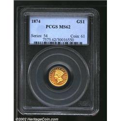 1874 G$1 MS62 PCGS. A lustrous and mildly prooflike example that has the radiant and unblemished loo