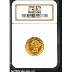 1854-D $5 MS63 NGC. Formerly offered as lot 6997 in our Central States Auction in April of this year