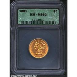 1861 $5 MS62 ICG. In the wider context of U.S. numismatics, the 1861 is a conditionally challenging.