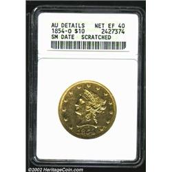 1854-O $10 Small Date--Scratched--ANACS. AU Details, Net XF40. A horizontal scratch crosses the tip.