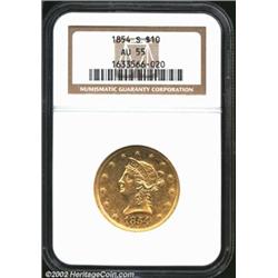 1854-S $10 AU55 NGC. The devices are well struck, and most of the stars have centrils. Moderately ab