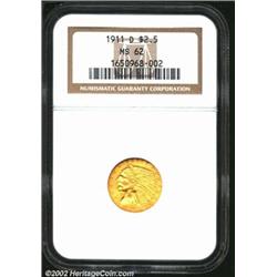 1911-D $2 1/2 MS62 NGC. A solid Uncirculated example of this key Indian Quarter Eagle issue. A coupl