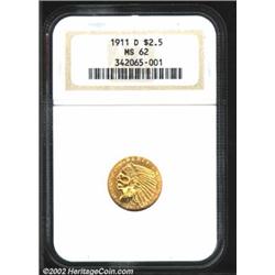 1911-D $2 1/2 MS62 NGC. Well struck with rich orange-gold color. An affordable example of this low m