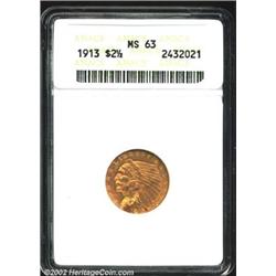 1913 $2 1/2 MS63 ANACS. A nicely struck and radiant example with orange and green-gold colors. The o