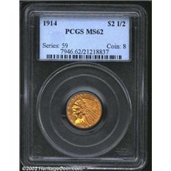 1914 $2 1/2 MS62 PCGS. The back of the headdress has a pinscratch, with another through UN in UNUM..
