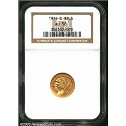 1914-D $2 1/2 AU58 NGC, the headdress is somewhat softly struck and the reverse border has a distrac