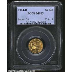 1914-D $2 1/2 MS63 PCGS. Portions of the headdress are slightly softly struck, but the surfaces are.