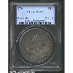 1794 S$1 VF25 PCGS. B-1, BB-1, R.4. One can probably count on the fingers on one hand the number of.