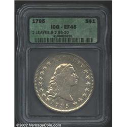 1795 S$1 Flowing Hair, Two Leaves XF45 ICG. B-2, BB-20, R.3. The obverse of this die shows Liberty's