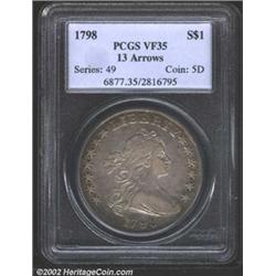 1798 S$1 Large Eagle, 13 Arrows VF35 PCGS. B-16, BB-110, R.6. This is a very rare die variety, and t