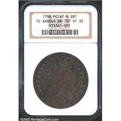 1798 S$1 Large Eagle, 10 Arrows VF35 NGC. B-21, BB-107, R.5. The obverse die used on this variety ca
