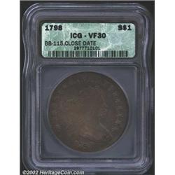 1798 S$1 Large Eagle, 13 Arrows VF30 ICG. B-29, BB-115, R.5. This variety was unknown when John Hase
