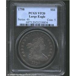 1798 S$1 Large Eagle VF20 PCGS. B-30, BB-116, R.4. Attractive, smooth medium gray surfaces with ligh