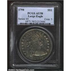1798 S$1 Large Eagle AU58 PCGS. B-31, BB-115, R.5. A high grade example of this scarce variety that.