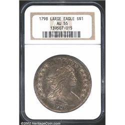 1798 S$1 Large Eagle AU55 NGC. B-31, BB-115. R-5. Die State I. This variety was unknown when John Ha