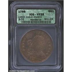 1798 S$1 Knob 9 VF25 ICG. B-32, BB-91, R.7. This is an extremely rare die marriage, with fewer than.