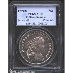1799/8 S$1 13 Stars Reverse AU53 PCGS. B-1, BB-142, R.4. This variety of the popular 1799/8 overdate