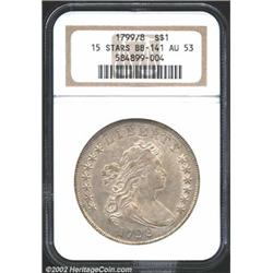 1799/8 S$1 15 Stars Reverse AU53 NGC. B-3, BB-141, R.3. This variety of the 1799/8 overdate can be d