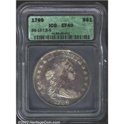 1799 S$1 XF40 ICG. B-5, BB-157, R.2. Deep, variegated rust and gray-lilac toning is interspersed ove