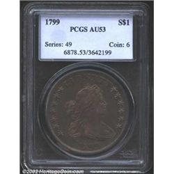1799 S$1 AU53 PCGS. B-9, BB-166, R.1. Here is an example of the popular 1799 "Apostrophe" variety. T