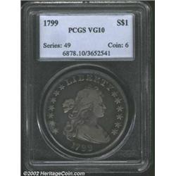 1799 S$1 VG10 PCGS. B-9, BB-166, R.1. Deep, charcoal-gray toning is seen in the fields with sharply.