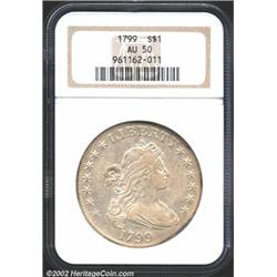 1799 S$1 AU50 NGC. B-10, BB-163, R.2. Die State II. Although not a rare variety, the 1799 B-10, BB-1