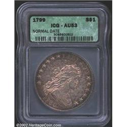 1799 S$1 AU53 ICG. B-11, BB-161, R.3. This is the "No Berries" variety. This name comes from the ber