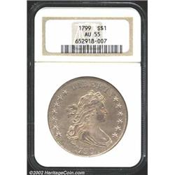 1799 S$1 AU55 NGC. B-16, BB-158, R.2. Die State I. This variety is sometimes called the "Close 17 Ob