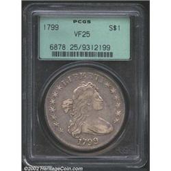 1799 S$1 VF25 PCGS. B-17, BB-164, R.2. Nicely detailed for the grade, with all reverse stars visible