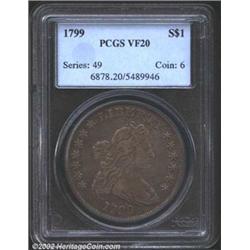 1799 S$1 VF20 PCGS. B-18, BB-154, R.5. This variety is eagerly sought by specialists as one of the f