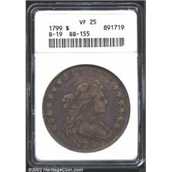 1799 S$1 VF25 ANACS. B-19, BB-155, High R.4. A scarce variety that is attributable by the heavy die.