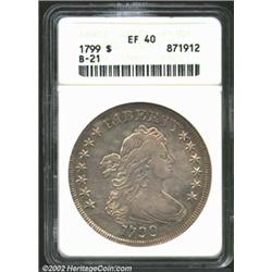 1799 S$1 XF40 ANACS. B-21, BB-169, R.3. Bright underneath with a layer of golden-lilac patina with s