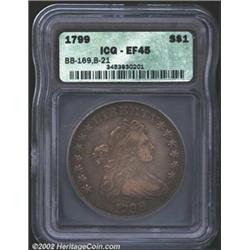 1799 S$1 XF45 ICG. B-21, BB-169, R.3. The second star on the obverse is repunched on this scarce die