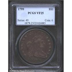 1799 S$1 VF25 PCGS. B-22, BB-168, R.5. This is a rare die variety and is in demand by specialists bo