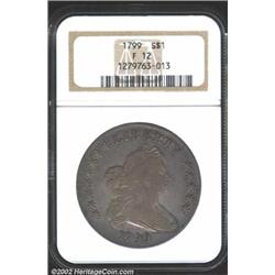 1799 S$1 Fine 12 NGC. B-23, BB-159, R.4. Steel gray color with a somewhat subdued appearance. This i