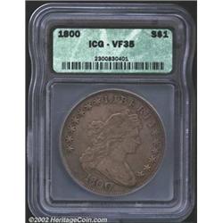 1800 S$1 VF35 ICG. B-1, BB-181, R.5. This is another underrated early Silver Dollar variety. There w