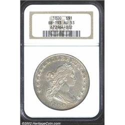 1800 S$1 AU53 NGC. B-13, BB-193, R.4. Die State II. This is the well-known "Comet" variety, so named