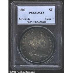 1800 S$1 AU53 PCGS. B-14, BB-194, R.3. This is an example of the famous "Dotted Date" variety. It is