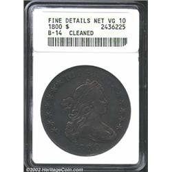 1800 S$1--Cleaned--ANACS. Fine Details, Net VG10. B-14, BB-194, R.3. A well detailed example of the.