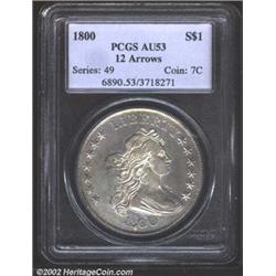 1800 S$1 12 Arrows AU53 PCGS. B-17, BB-196, R.1. This is the most common early Dollar variety for 18