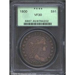 1800 S$1 AMERICAI VF30 PCGS. B-19, BB-192, R.2. The borders have deep green-gray color, while the ce