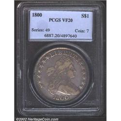 1800 S$1 VF20 PCGS. B-20, BB-185, R.7. This is the rarest die variety of the year, and it is notable