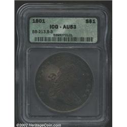 1801 S$1 AU53 ICG. B-3, BB-213, R.3. This is the third use of the so-called 1801 "Wide Date" obverse