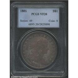 1801 S$1 VF20 PCGS. B-4, BB-214, R.4. Medium steel gray with somewhat subdued surfaces. Predominantl