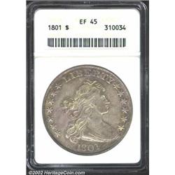 1801 S$1 XF45 ANACS. B-4, BB-214, R.4. By a small margin this is the rarest variety of the year. The